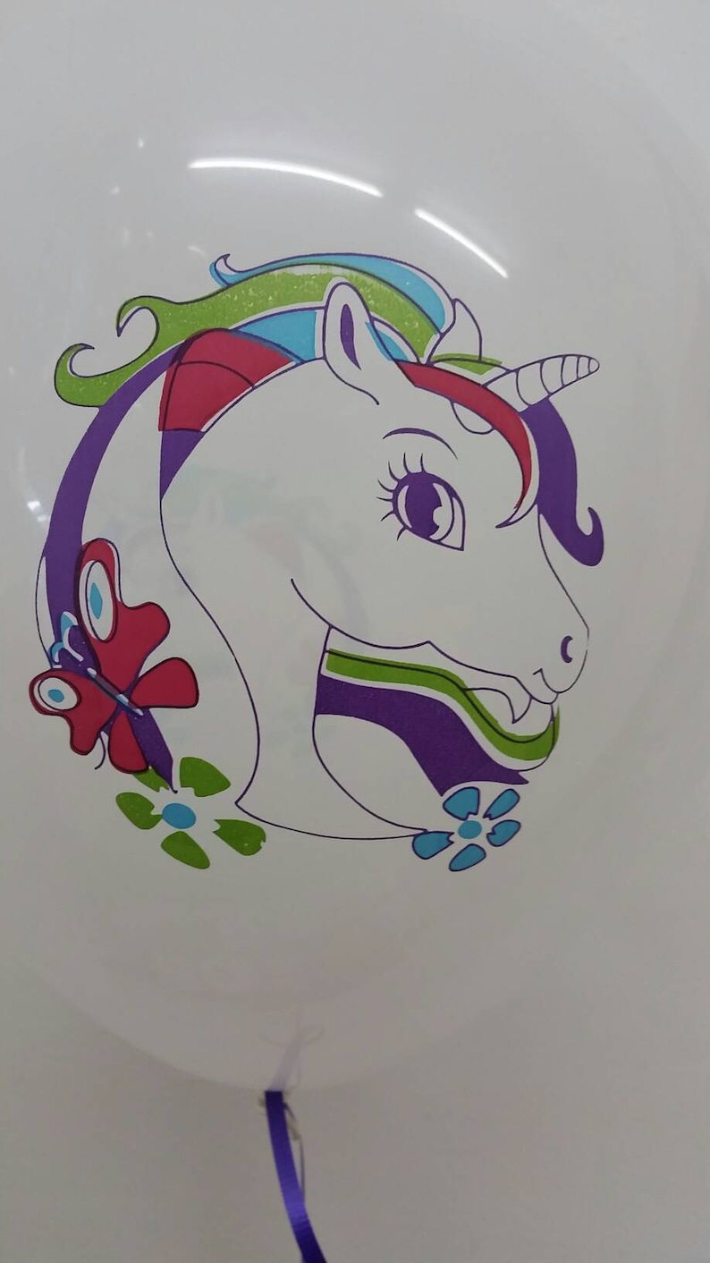 Colourful Unicorn Print on white balloon Unicorn Party Decoration Pkt of 3 balloons Unicorn Balloons Unicorns