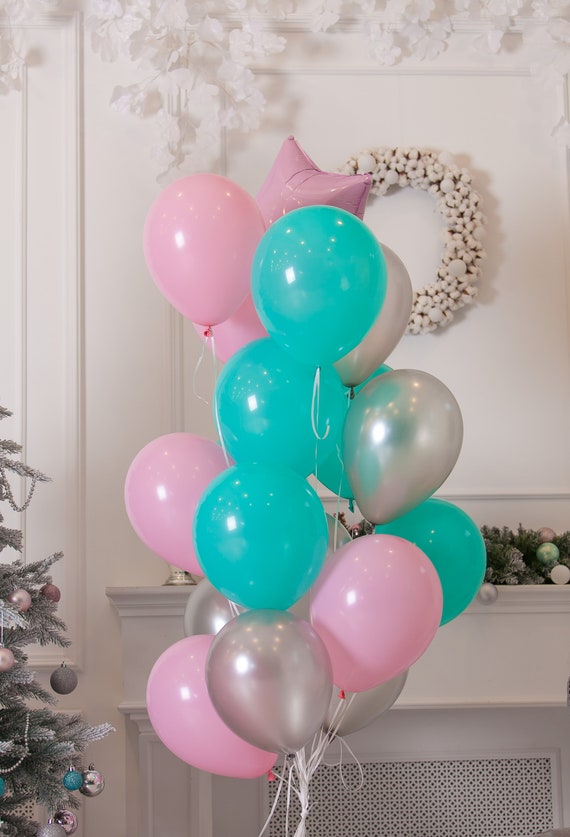 Pink Balloons Teal Balloons Silver Balloons Baby Shower Etsy