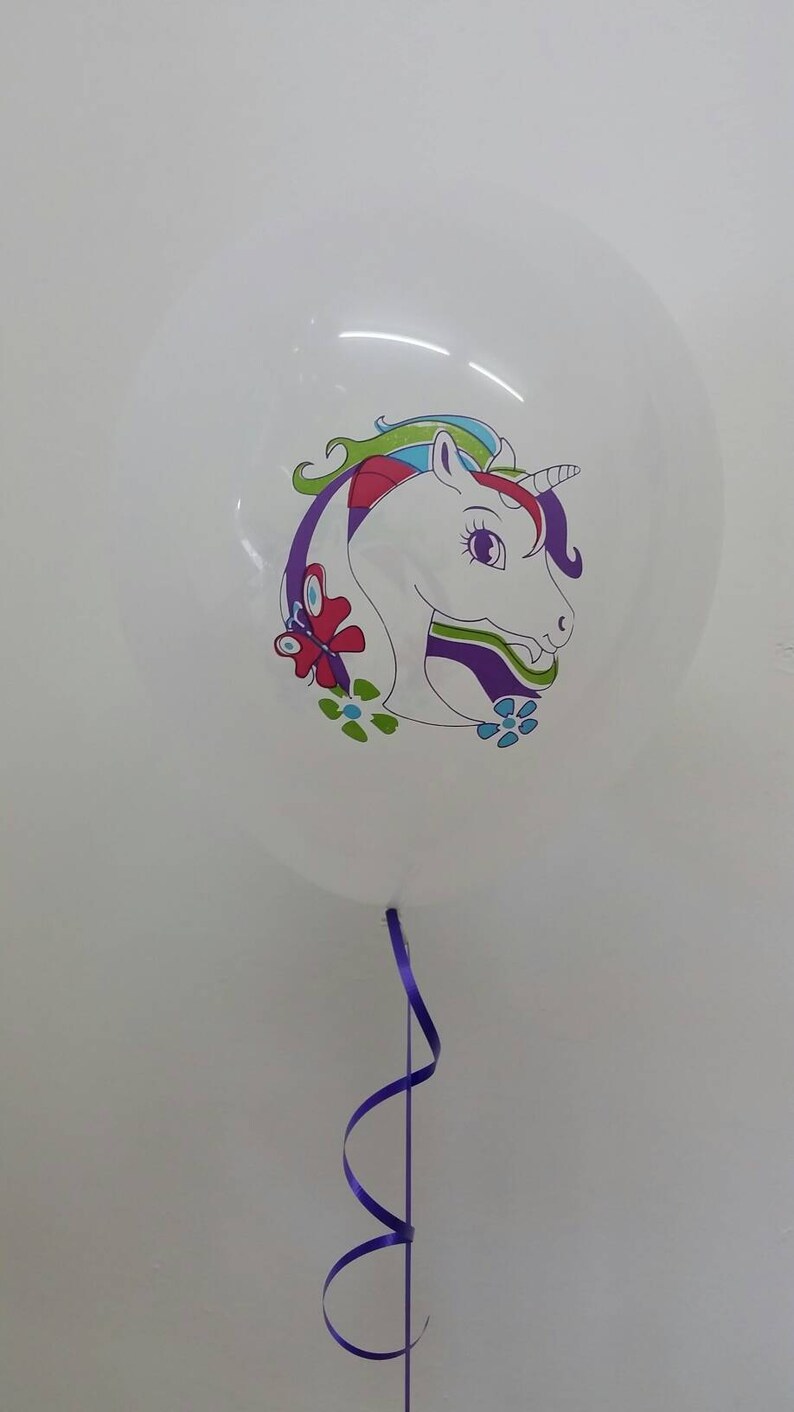 Colourful Unicorn Print on white balloon Unicorn Party Decoration Pkt of 3 balloons Unicorn Balloons Unicorns