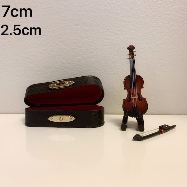 Miniature Instruments  violin with Case and Stand, Dollhouse,, mini violin, 2.8 inches, decor.