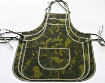 Kid’s Camo Apron Unisex Camouflage Military Fabric 3 Sizes Children's Green Camo Print Apron Art Craft Garden Kitchen Apron