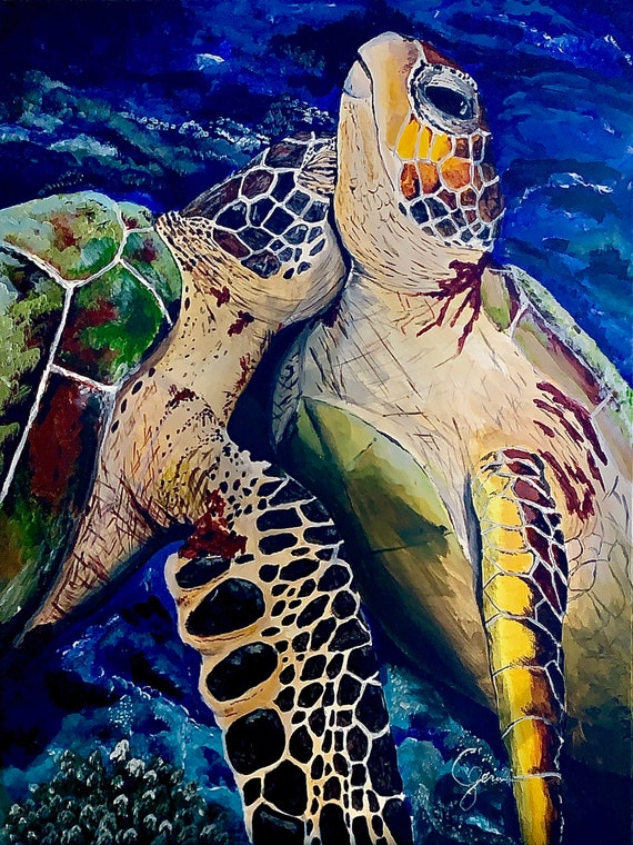 Sea Turtle Acrylic Painting Print by Greg Gerwin, Art, Animal