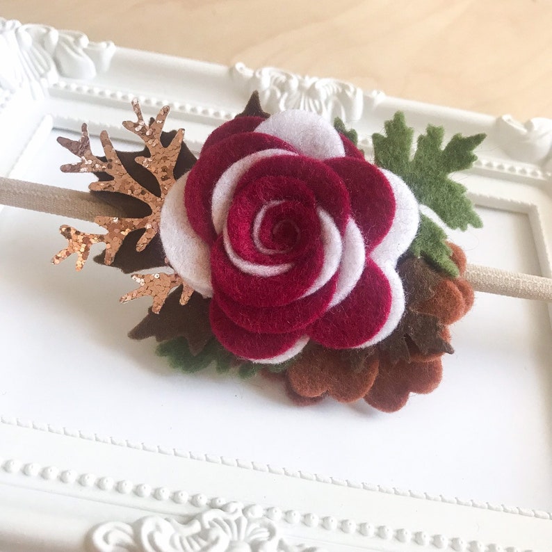 Autumn Flower Headband Fall Maroon Red Flower Felt Headband Flower Hair Accessories Woodland Brown Headband Autumn Burgundy Hair Clips