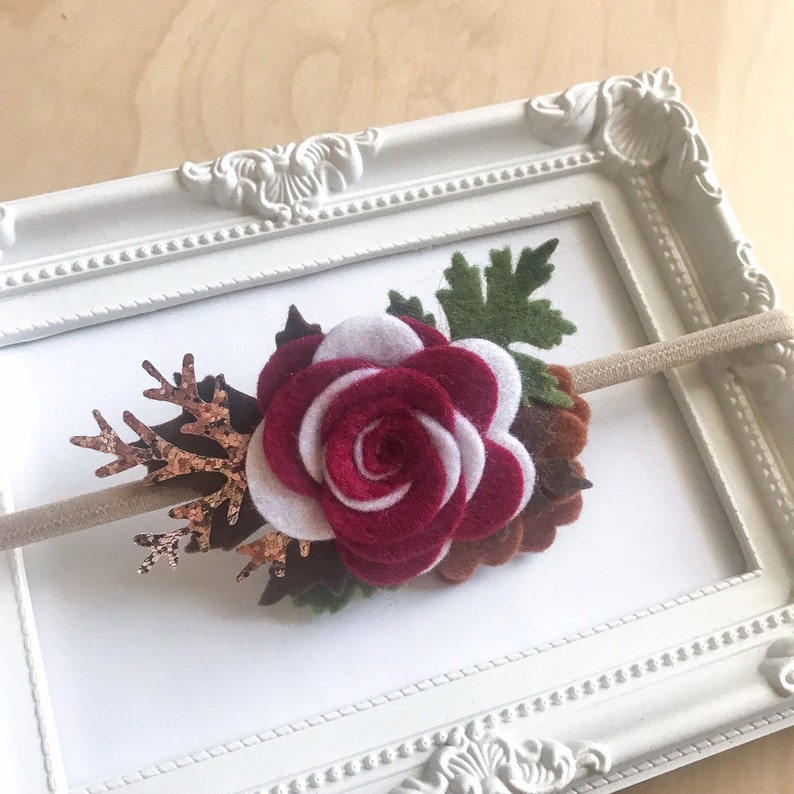 Autumn Flower Headband Fall Maroon Red Flower Felt Headband Flower Hair Accessories Woodland Brown Headband Autumn Burgundy Hair Clips