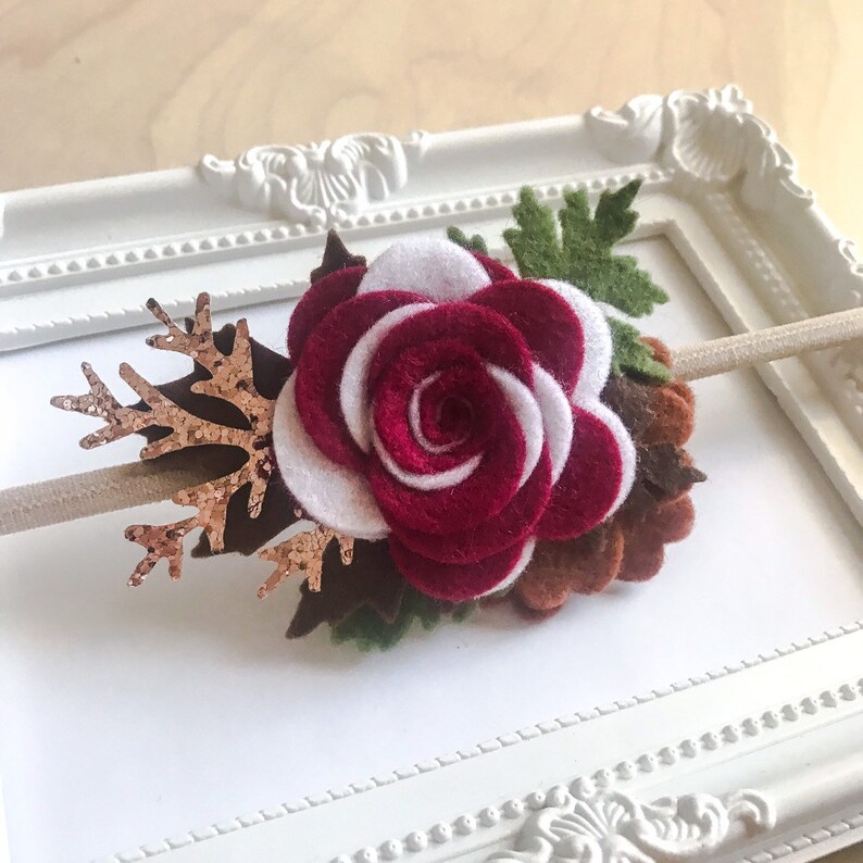 Autumn Flower Headband Fall Maroon Red Flower Felt Headband Flower Hair Accessories Woodland Brown Headband Autumn Burgundy Hair Clips