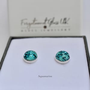 Cremation jewellery. Ashes in glass. Pet memorial jewellery. Memorial jewellery. Pet ashes jewellery. Pet ashes stud earrings. aquamarine