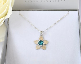 Dainty ashes in glass flower charm necklace