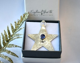 Personalised Christmas sterling silver star with ashes decoration