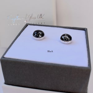 Cremation jewellery. Ashes in glass. Pet memorial jewellery. Memorial jewellery. Pet ashes jewellery. Pet ashes stud earrings. Black