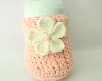 Flower baby bottle sleeve - baby bottle cover - baby bottle holder-baby essentials -  baby feeding accessory- baby shower gift - new mom