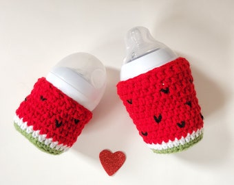Watermelon baby bottle cover-crochet cover-baby bottle holder-custom made bottle cosy-gift for baby-bottle sleeve-new mom-baby accessory
