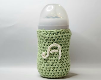 Personalized baby bottle cover, Customized baby bottle sleeve with baby's initial, Gender neutral milk bottle cozie, gift for new parent