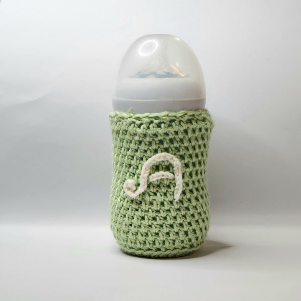 Personalized baby bottle cover, Customized baby bottle sleeve with baby's initial, Gender neutral milk bottle cozie, gift for new parent