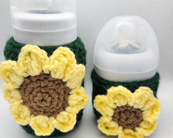 Sunflower baby bottle cover- baby bottle sleeve - baby bottle holder-baby essentials -  baby feeding accessory- baby shower gift - new mom