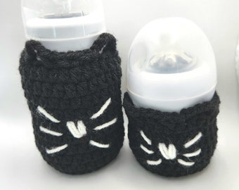 Cat baby bottle cover-black cat crochet cover-baby bottle holder-custom made bottle cosy-gift for baby-bottle sleeve-new mom-baby accessory