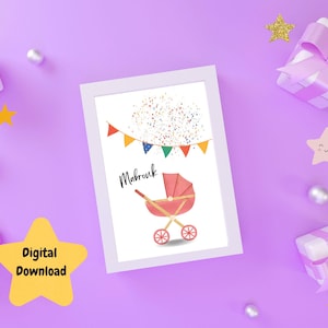 Cartão digital para recém-nascido em Mabrouk | Imprimível para carrinho de bebê | Parabéns para bebê muçulmano | Download instantâneo | Tamanhos 5x7 e 4x6