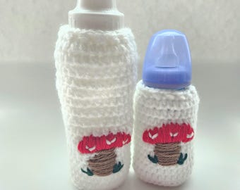 Mushroom baby bottle sleeve baby bottle cover baby bottle holder-  embroidery cover baby essentials feeding accessory new mom