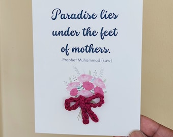 Muslim mum greeting card-Muslim mother's day card-crochet card-new mom card-muslim mom gift-blank crochet card-card for mom-flower bouquet