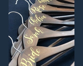 Custom name decals for Wood Hanger, Bridal Party Decals, Wedding Decals, Personalized, Bachelorette Party.