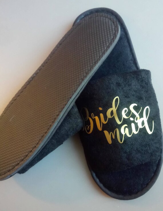 Black Wedding slippers Personalised bridal party slippers Etsy
