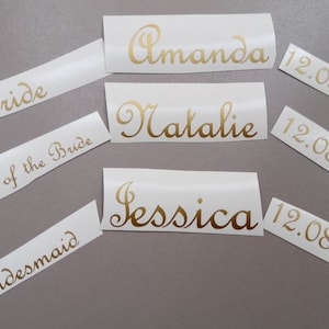 custom decals (set of Title + Name + Date) for wood hangers, Bridal Party Decals, Wedding Decals, Personalized, Bachelorette Party,