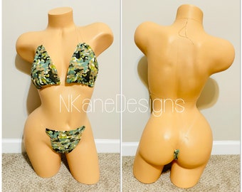 Exotic Stripper Dancewear String Bikini Set. Camouflage - O/S