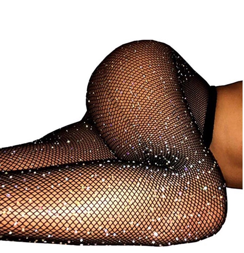 Fishnet Bedazzled Glitter Tights Rave Lingerie Pantyhose Rhinestone Sparkle Embellished Crystal One Size Bling Stocking