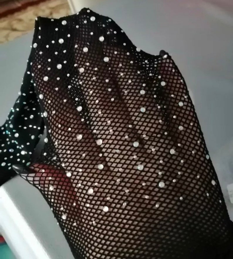 Fishnet Bedazzled Glitter Tights Rave Lingerie Pantyhose Rhinestone Sparkle Embellished Crystal One Size Bling Stocking