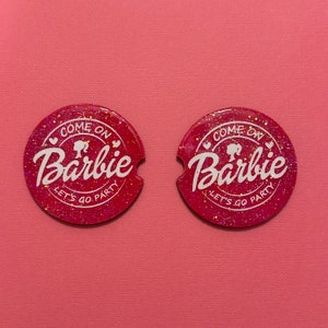Pink Doll Car Coasters / Lets go Party / Car Coasters / Glitter Car Coasters / Barb car coasters / Pink Car decor / Pink Car accessories