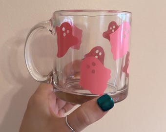 Copa de cristal fantasma / Vidrio Libbey / Vaso de lata de cerveza fantasma / Taza de café fantasma / Vaso de cerveza de Halloween / Taza de café de Halloween / vaso fantasma rosa