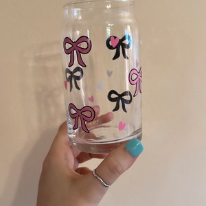 Cute Bow Cup / Coquette Bow Can Glass / 16oz Libbey Cup / Coquette Bow Iced Coffee Cup / Cute Bow Reusable Cold Cup / Custom Cold Cup