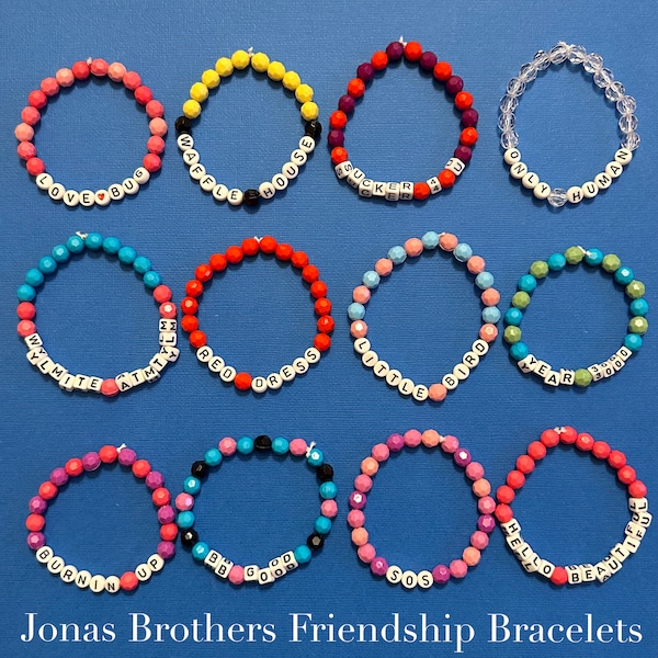 Jonas Brothers friendship bracelets / Jonas brothers song lyric bracelets / custom beaded friendship bracelet / Jonas brothers tour bracelet