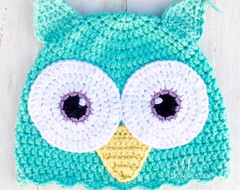 3 Sizes Owl Hat Crochet Pattern ONLY | Crochet Owl Hat Pattern | Toddler, Child & Adult Sizes Owl Beanie Hat Crochet Pattern | Owl Beanie