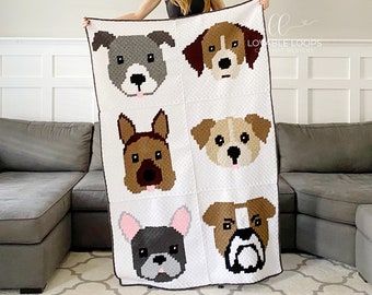 C2C Crochet Dog Blanket Pattern, Six Dog Breeds, Pet Lover Afghan PDF