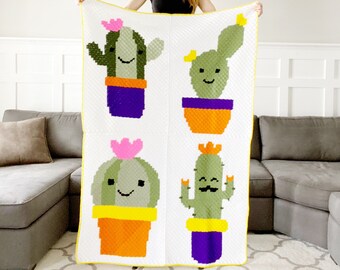 corner to corner cactus blanket crochet pattern | crochet succulents | crochet cactus | c2c cactus blanket |  c2c succulent crochet blanket