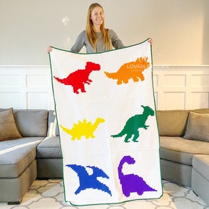 Dinosaur Blanket Crochet Pattern Crochet Dino Blanket Pattern Crochet Dinosaurs c2c Crochet Dino Squares Crochet Dinosaur Blanket image 2