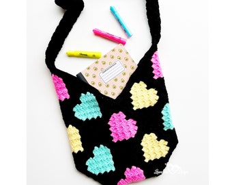 Neon Hearts Crochet Bag Pattern | Crochet Tote Bag Pattern | Summer Tote Bag Pattern | Beach Bag crochet pattern | Pool Bag crochet pattern