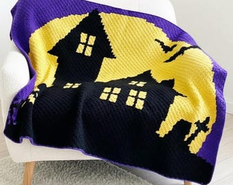 Crochet Halloween Blanket Pattern | Spooky C2C Blanket (PDF