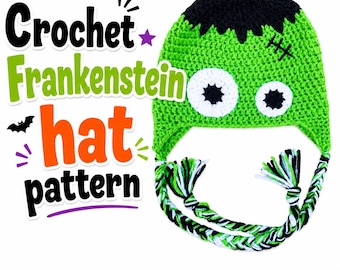 Häkelanleitung für eine Frankenstein-Mütze, Halloween-Mütze (PDF), Größen von Baby bis Erwachsene