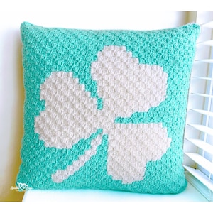 Shamrock Pillow Crochet Pattern | C2C Clover Square (Digital Download)