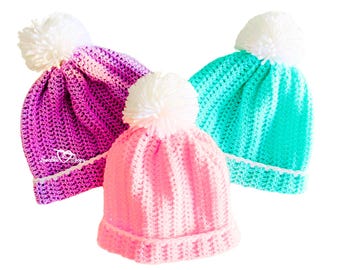 3 Sizes Easy Peasy Beanie Crochet Pattern | Worked Flat Crochet Hat Pattern | Beginner Crochet Hat Pattern | Easy Crochet Hat Beanie Pattern