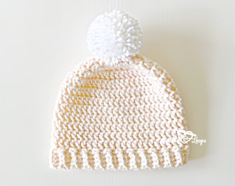 Crochet Toddler Hat Pattern, Bulky Toddler Crochet Hat Pattern, Crochet Hat Pattern for Toddlers, Crochet Hat with Ribbed Brim and Pom Pom