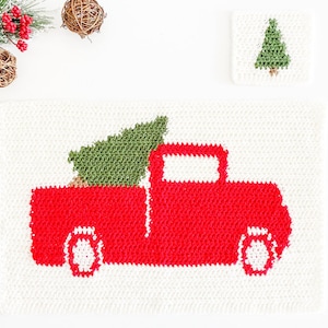 Winter Placemat and Coaster Set Crochet Pattern | Christmas Crochet Home Decor Pattern | Winter Truck with Tree PATTERN ONLY