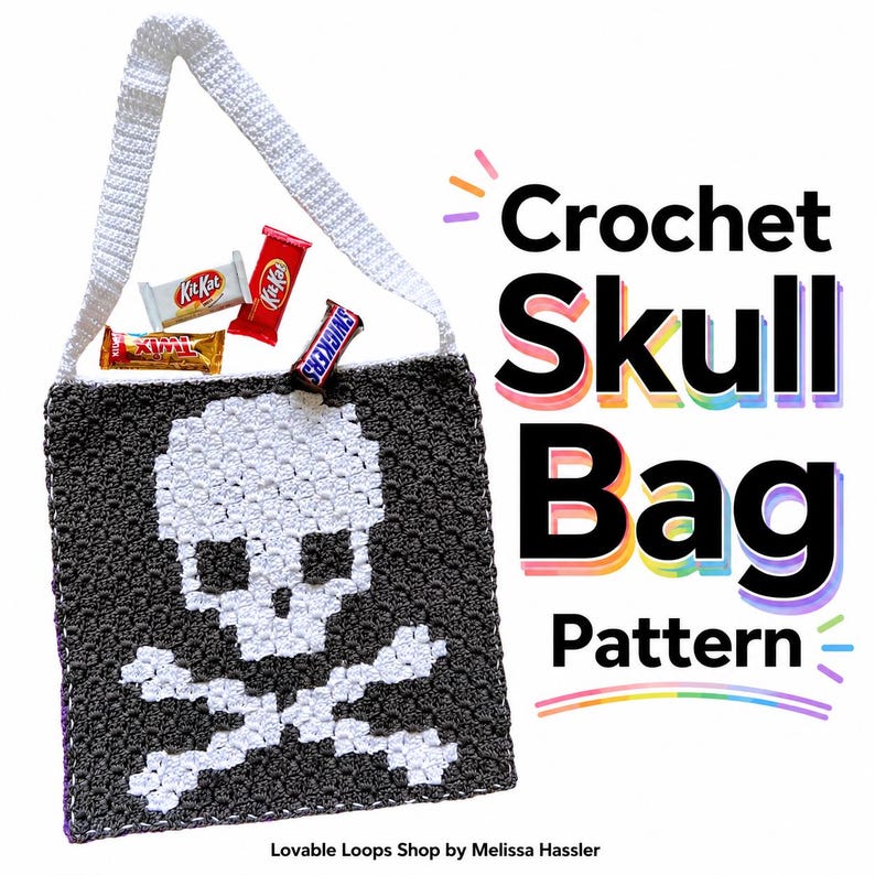 Skull and Ghost Halloween Tote crochet pattern listing photo by LovableLoopsShop