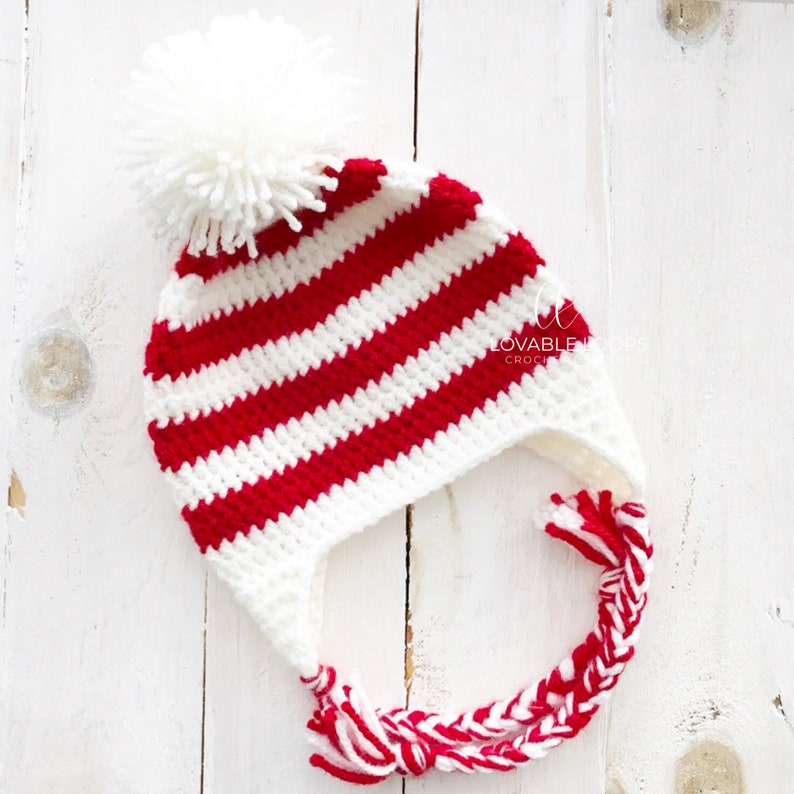 3 Sizes Candy Cane Hat Crochet Pattern ONLY Crochet Hat with Bow Pattern Toddler, Child & Adult Sizes Color Changing Hat Crochet Pattern image 2