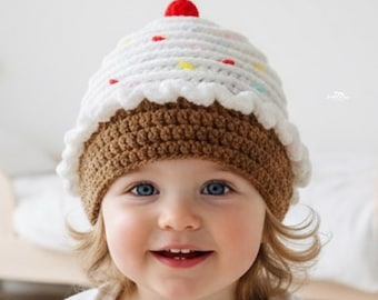 Modèle de bonnet au crochet Cupcake, tailles pour bébés et enfants adultes (modèle PDF)