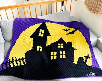 Crochet Halloween Blanket Pattern | Spooky C2C Blanket (PDF