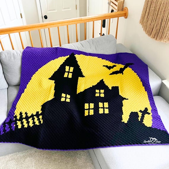 Crochet Halloween Blanket Pattern | Spooky C2C Blanket (PDF