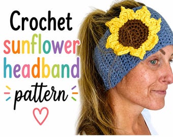 Häkelanleitung für ein Sonnenblumen-Haarband, PDF-Datei für Haarschmuck mit Blume, Sommer-Haarband