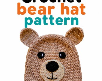 Bear Crochet Hat Pattern, Baby Toddler Child Adult Sizes (Digital Download)